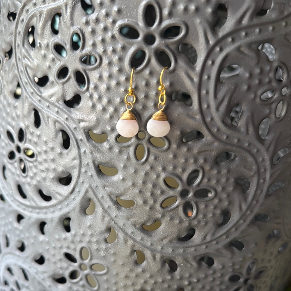 Gold and White Cut Stone Earrings with Delicate Design
